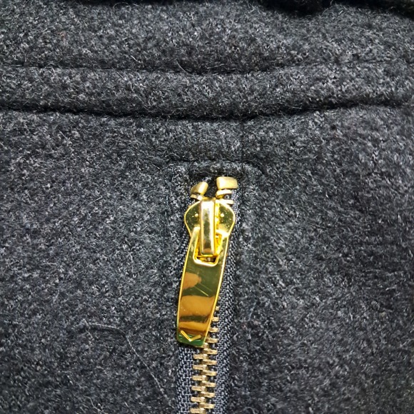 Via Spiga Coat Women's 8 Black Wool Blend Gold Hardware High Neck Classic Winter - Picture 9 of 13